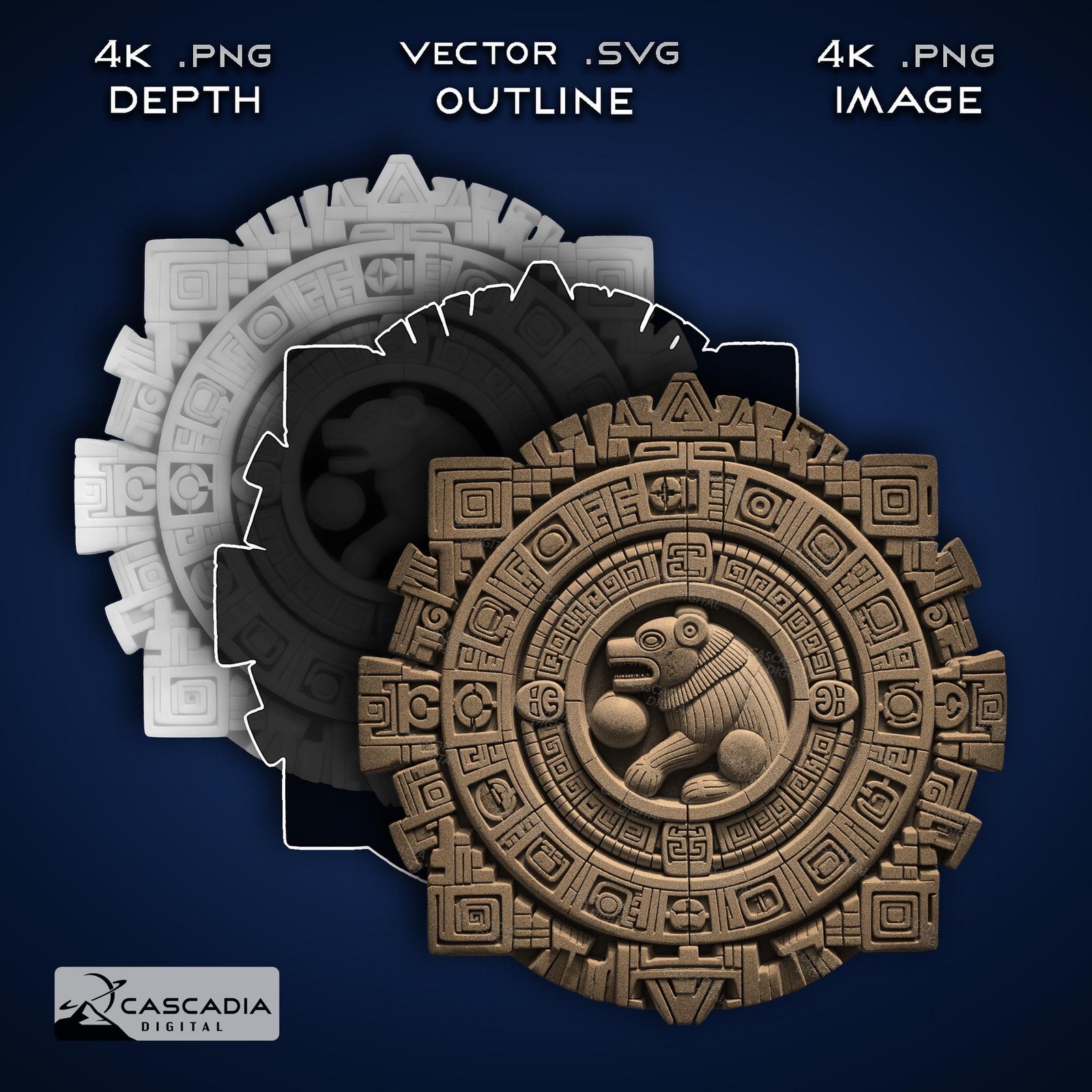 3D Bear Aztec Round Laser Engrave