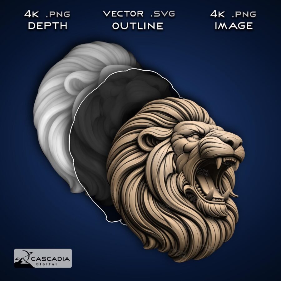 3D Lion Head Engraved Image File