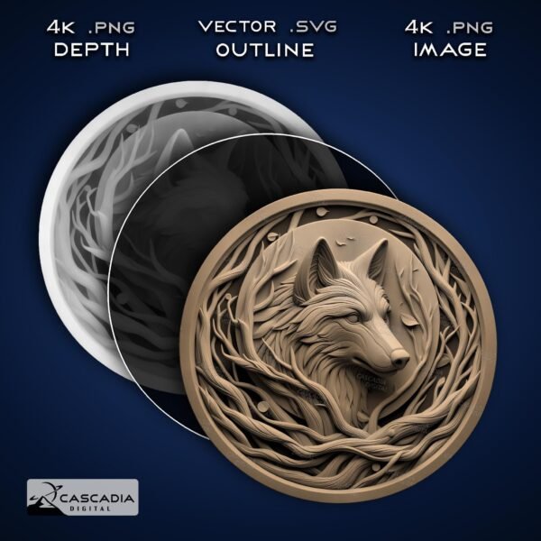 3D Wolf Coaster Laser Engrave Image