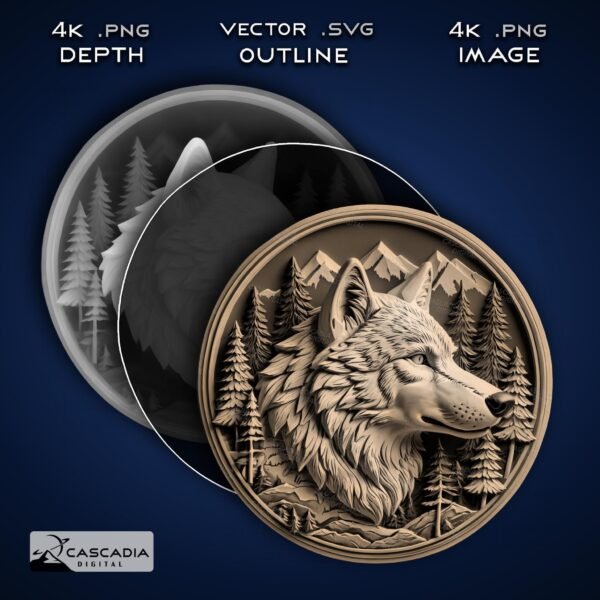 3D Wolf Head Laser Engraved Image