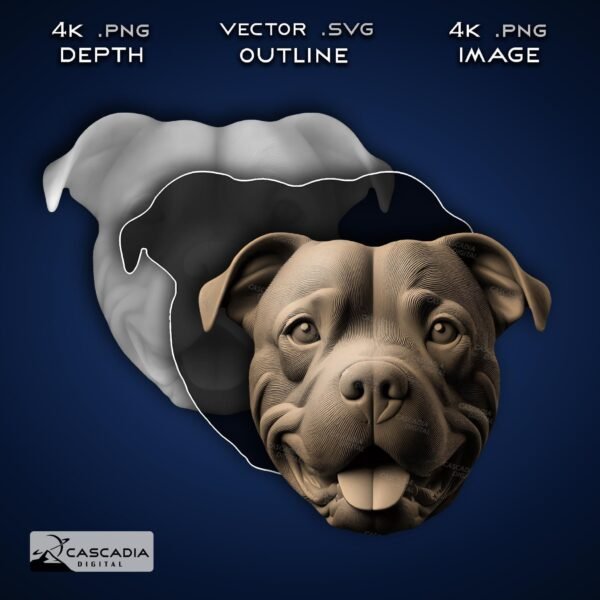 Amstaff Pitbull Head Laser Engraved Image