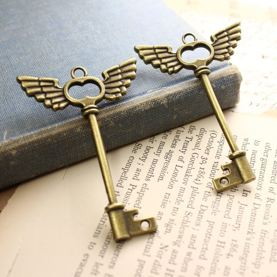 Antique Brass Angel Wing Wedding Keys