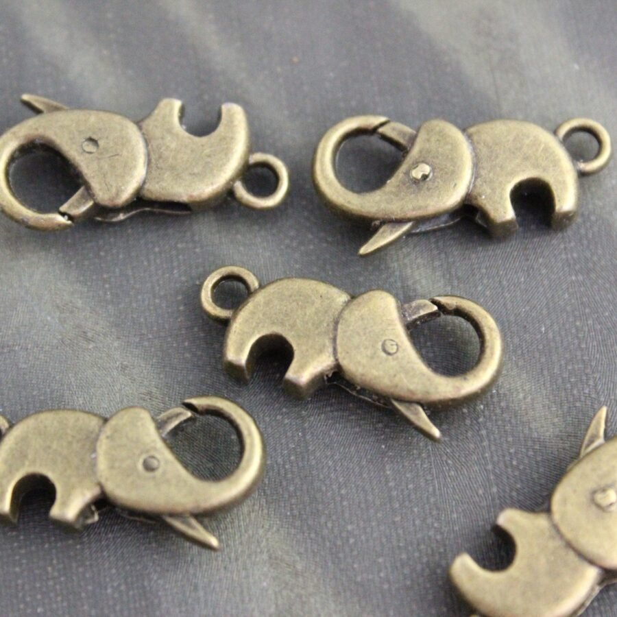 Antique Brass Elephant Lobster Clasp Set