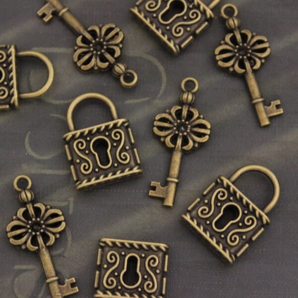 Antique Brass Lock & Key Charms