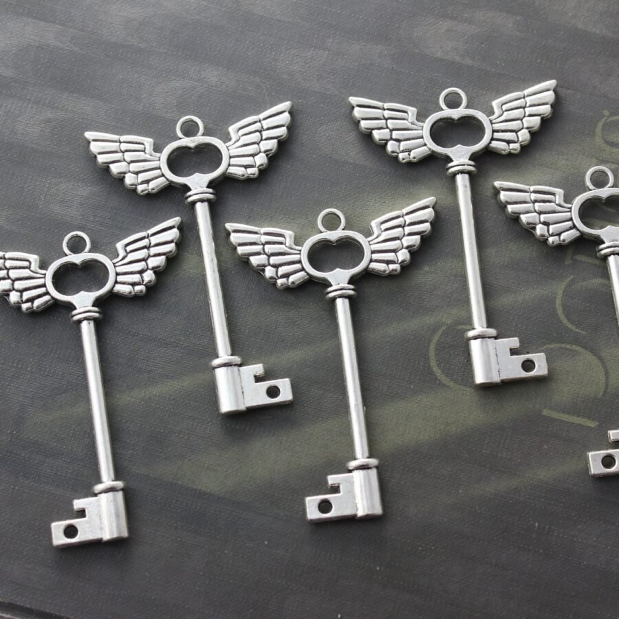 Antique Silver Angel Wing Wedding Keys