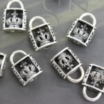 Antique Silver Crown Lock Charms Set