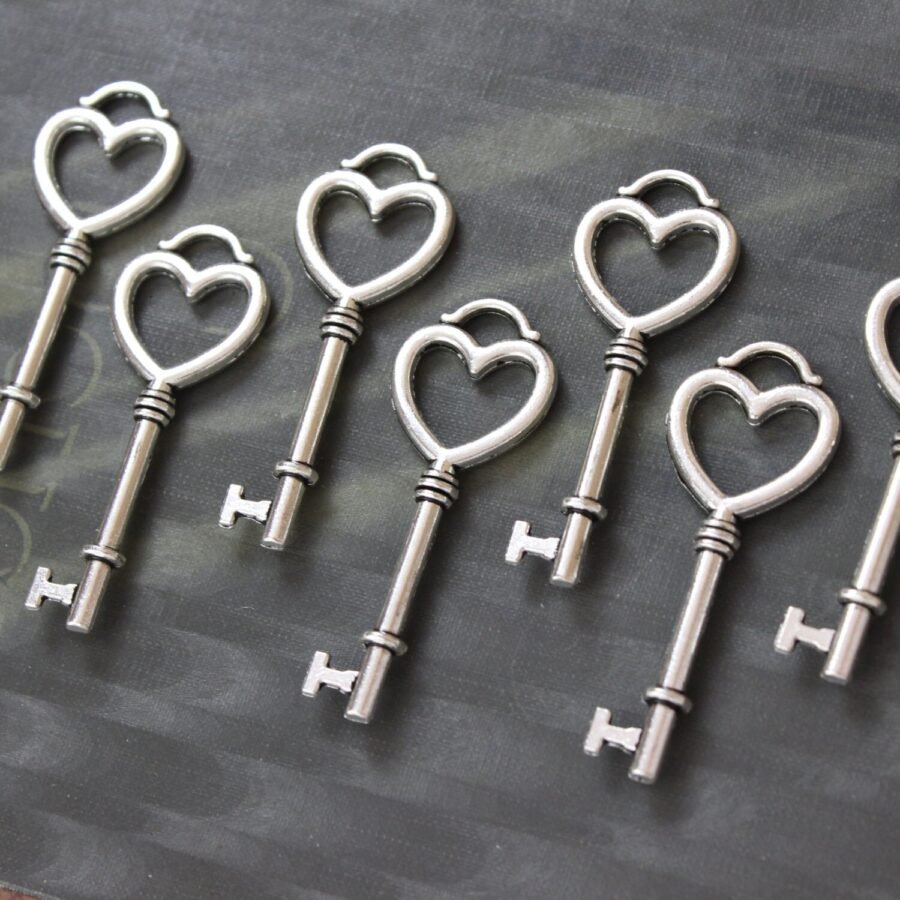 Antique Silver Heart Skeleton Key Charms