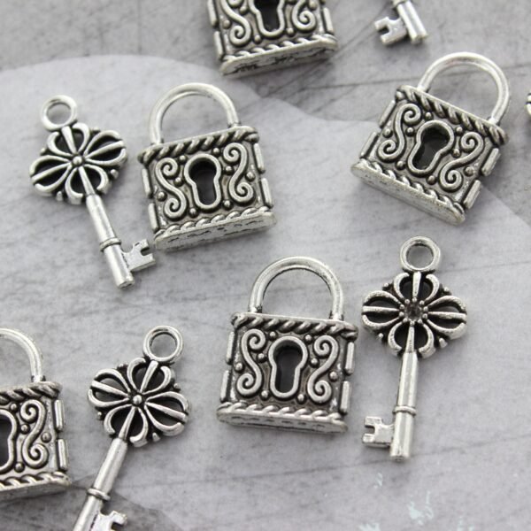 Antique Silver Lock & Key Charms