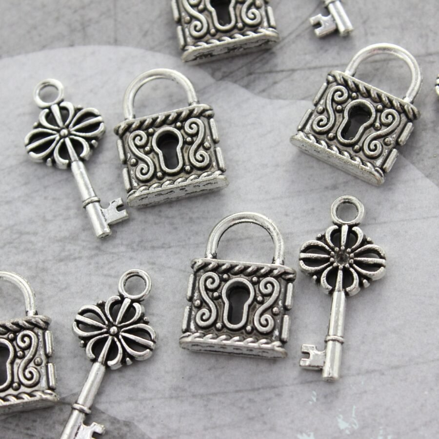 Antique Silver Lock & Key Charms
