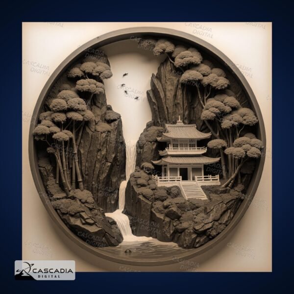 Bamboo Temple 3D Illusion Engraved Image