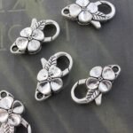 Flower Lobster Claw Clasp, Antique Sliver