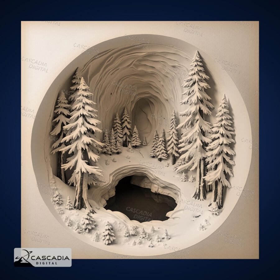 Frozen Evergreen Cave 3D Illusion Image