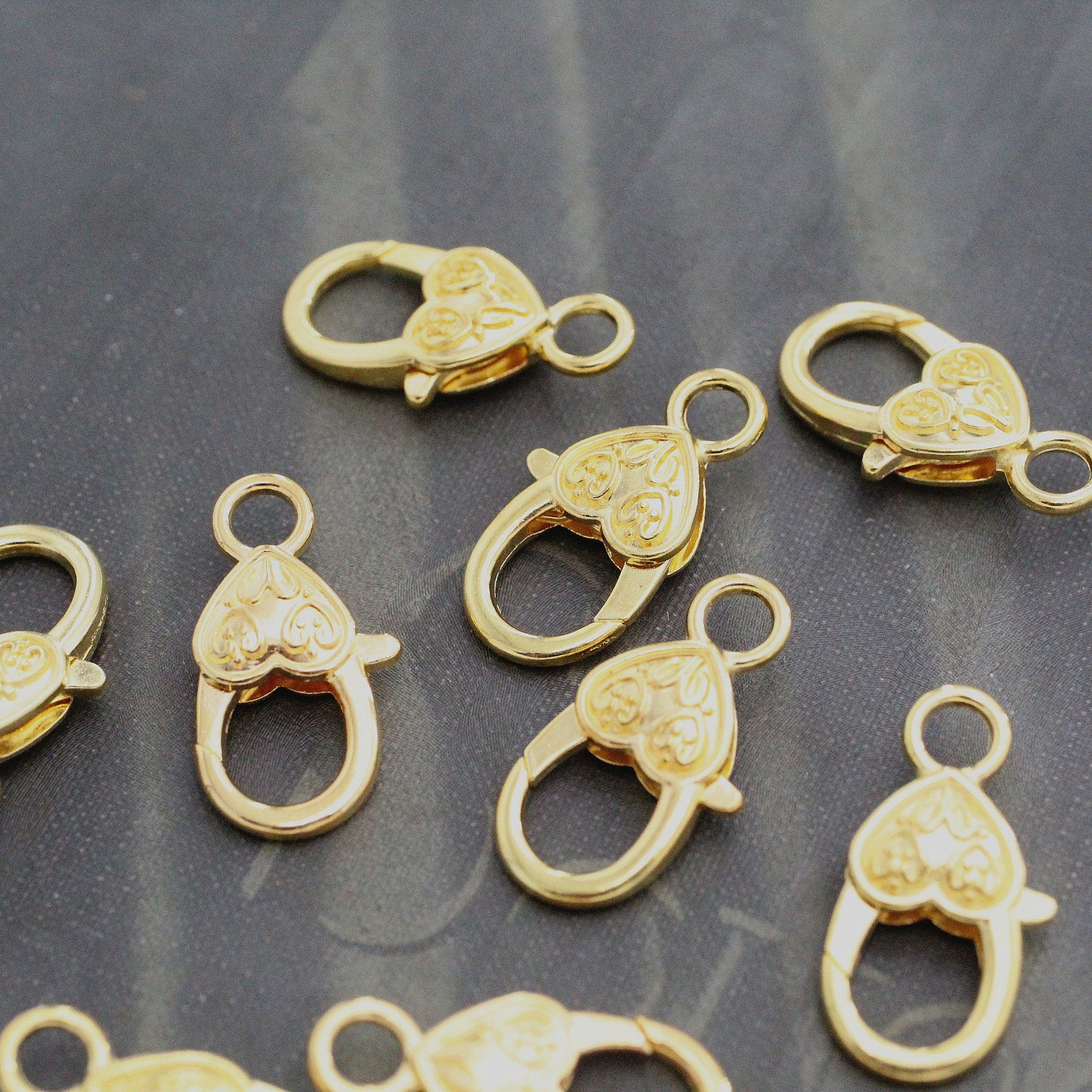 Gold Heart Lobster Clasp (25mmx12mm) 5/10/20 pieces