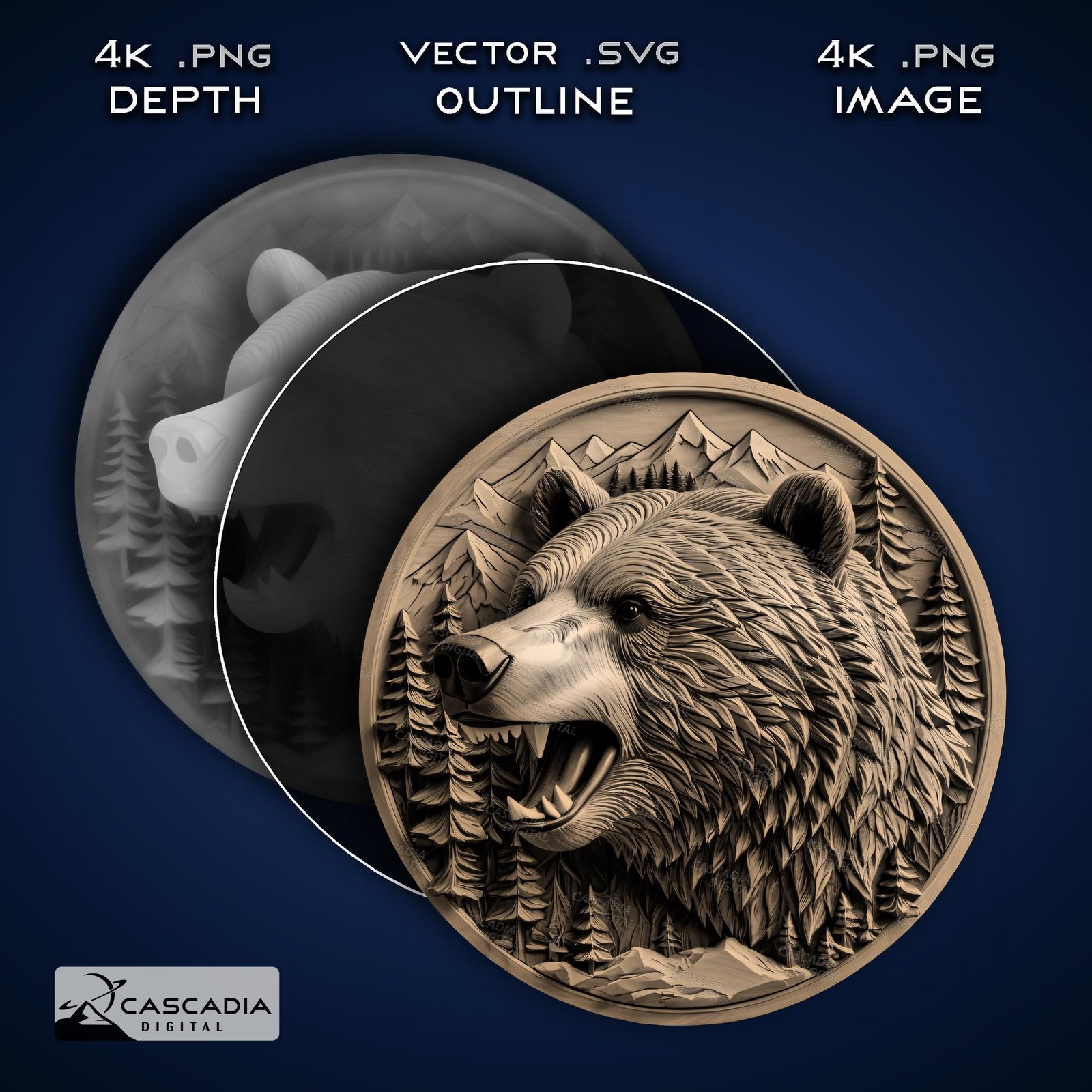 Grizzly Bear Head Laser Engraved Image