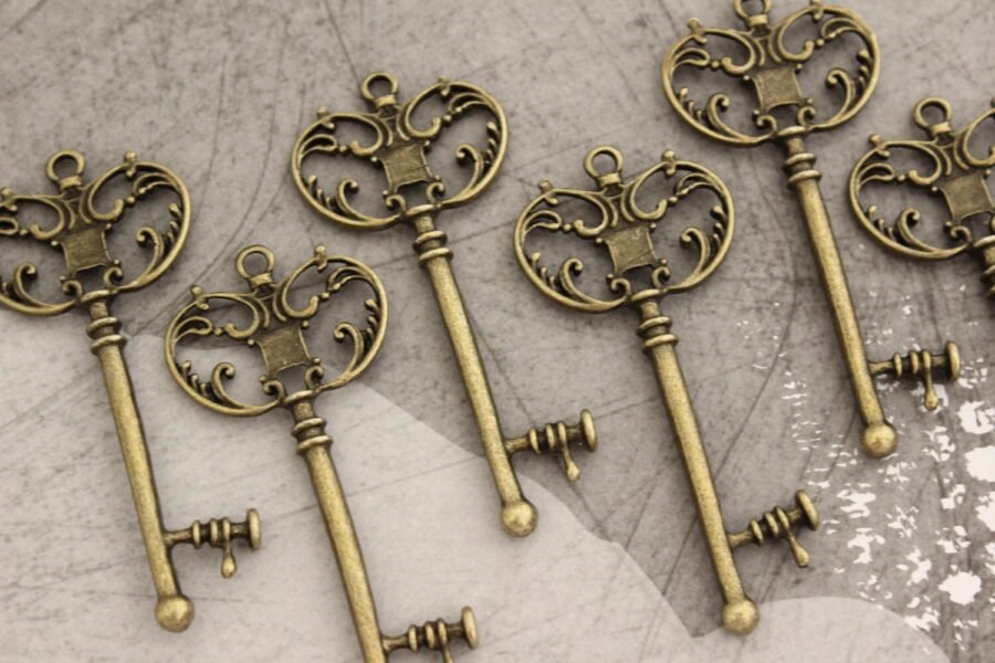 Large Antique Brass Double-sided Key Charms