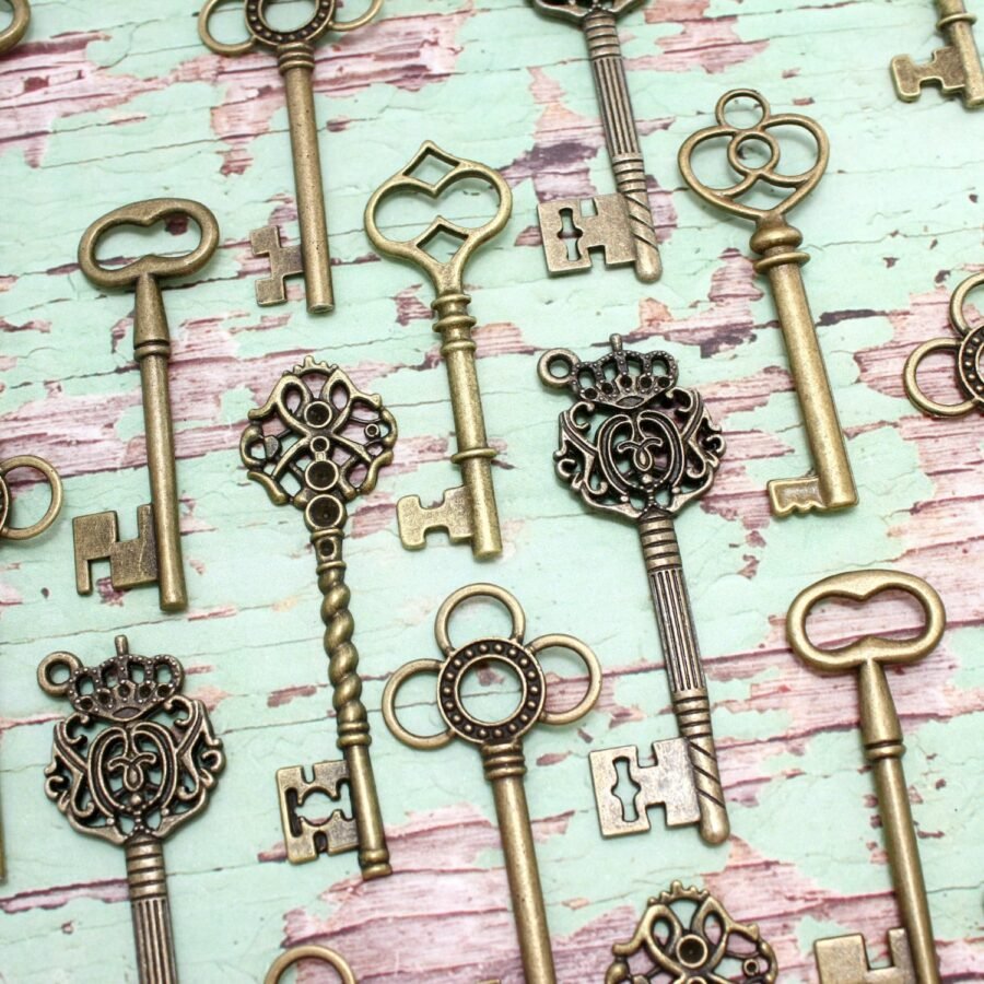 Large Antique Brass Skeleton Key Collection