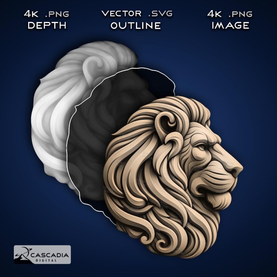Lion Head Laser Engraved 3D Illusion