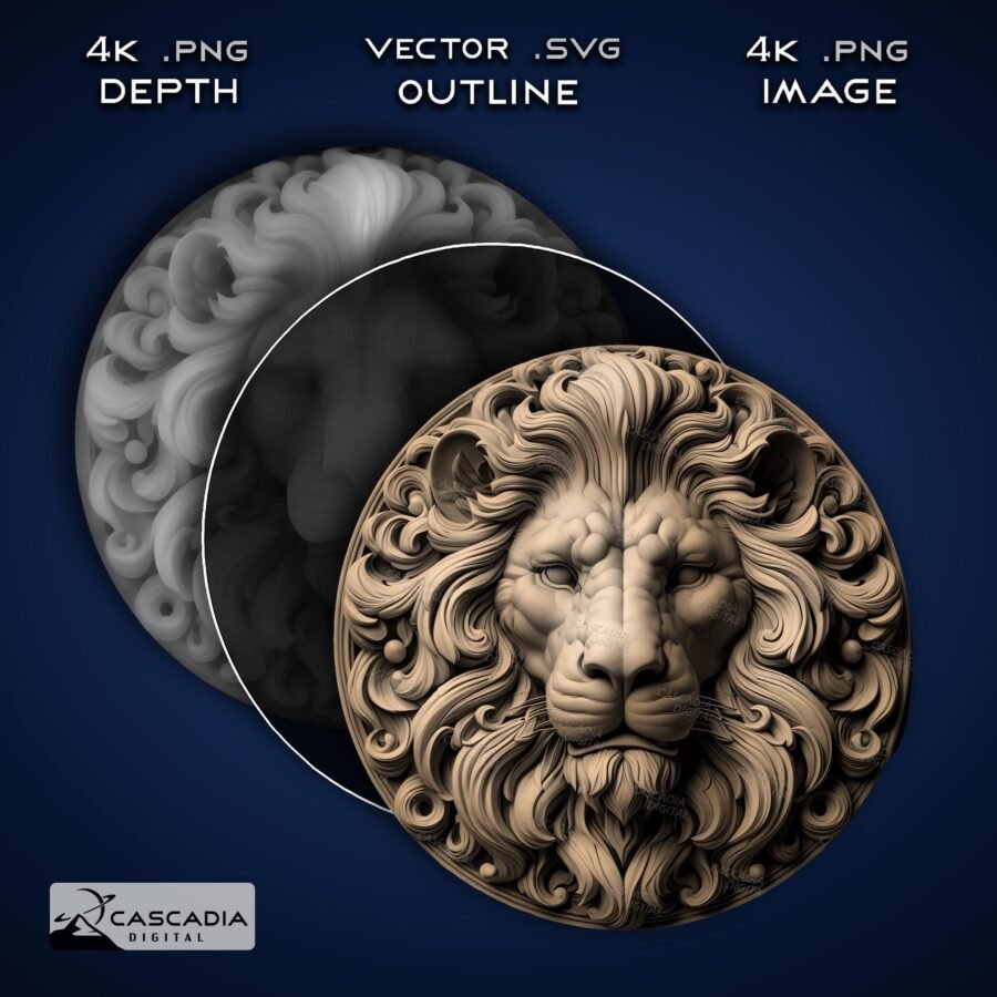 Lion Head Round 3D Engraved Coaster