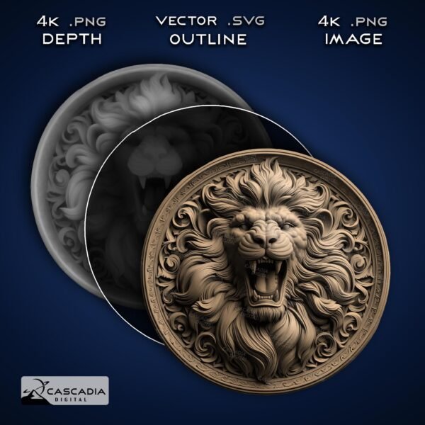 Lion Head Round 3D Engraved Coaster