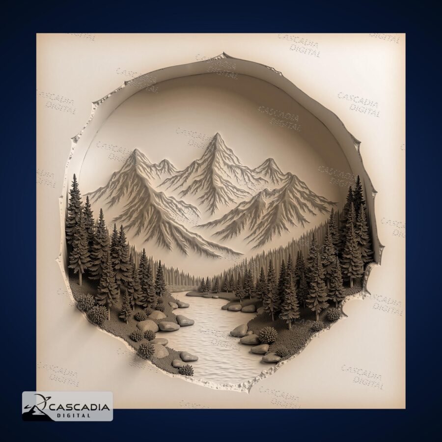 Mountain River Forest 3D Diorama
