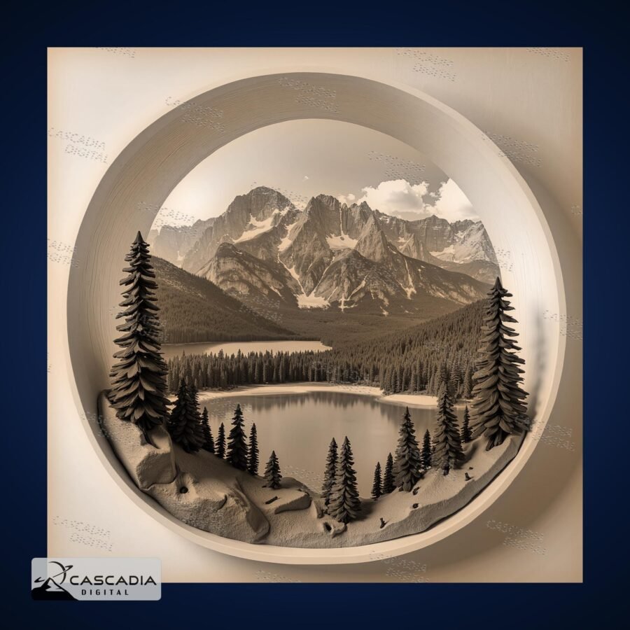 Mountain River Forest Diorama - Laser Engrave