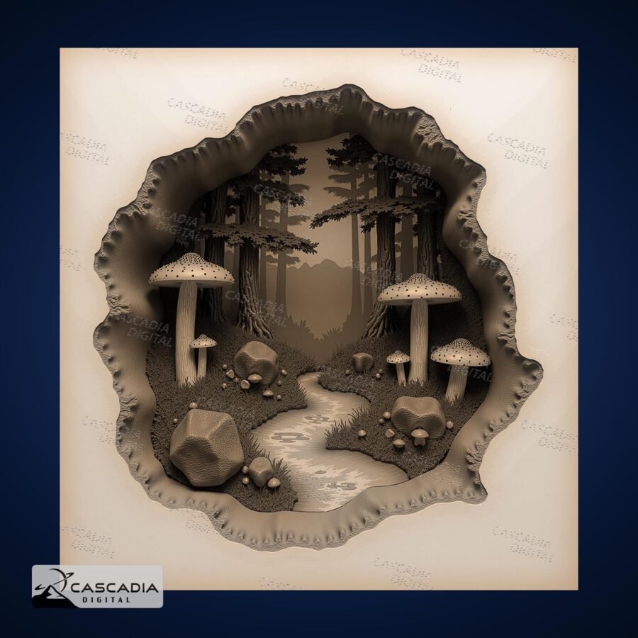 Mushroom Forest 3D Illusion Wood Slate