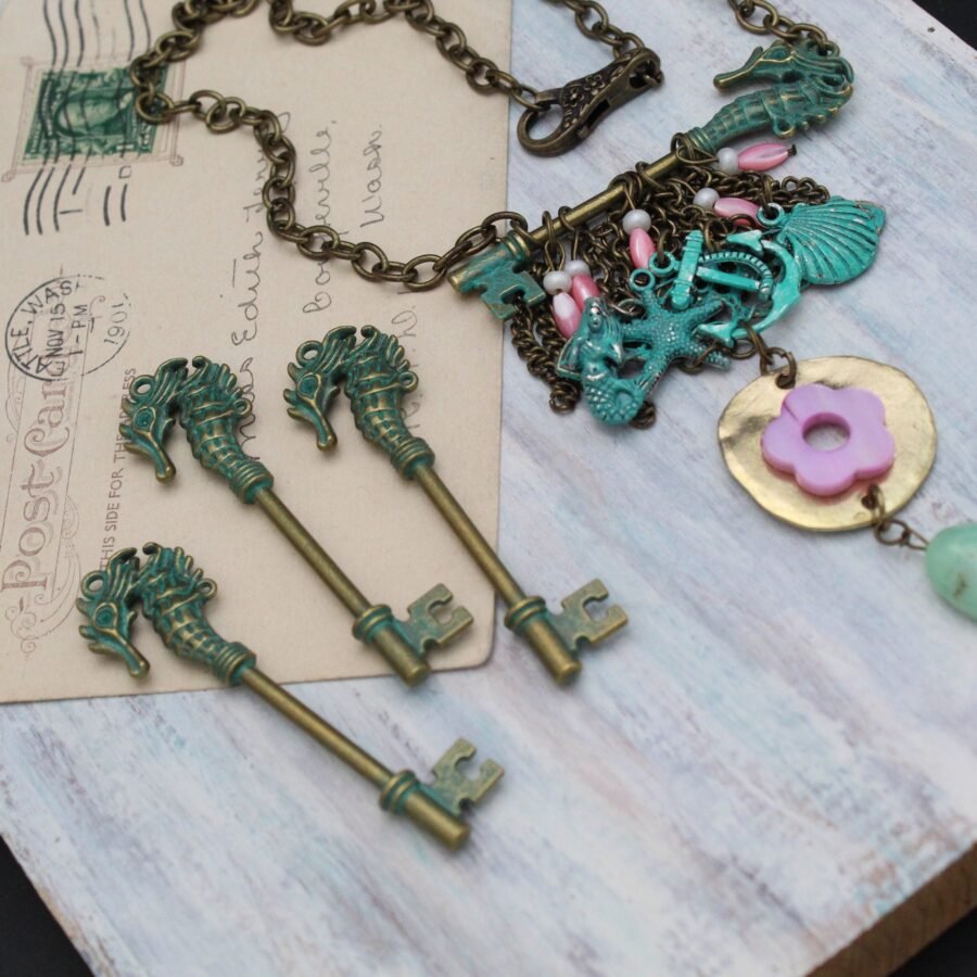 Seahorse Key Charms Steampunk Nautical Pendant