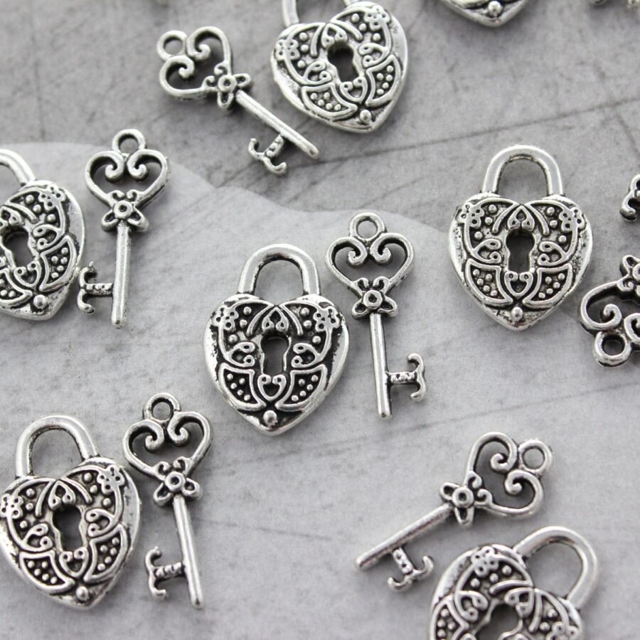 Small Antique Silver Heart Lock Charms
