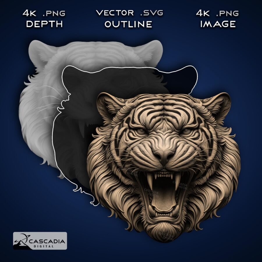 Tiger Head - 3D Laser Engraved Image