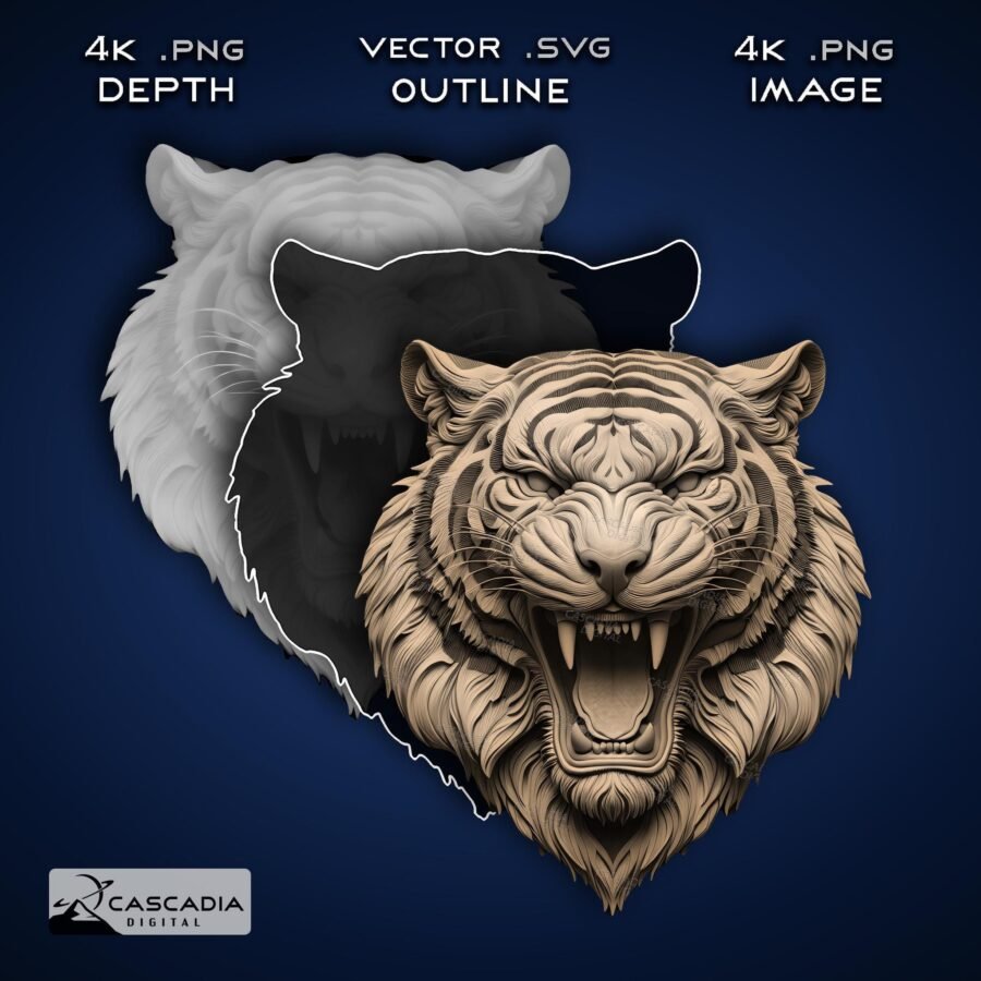 Tiger Head Laser Engrave 3D Illusion