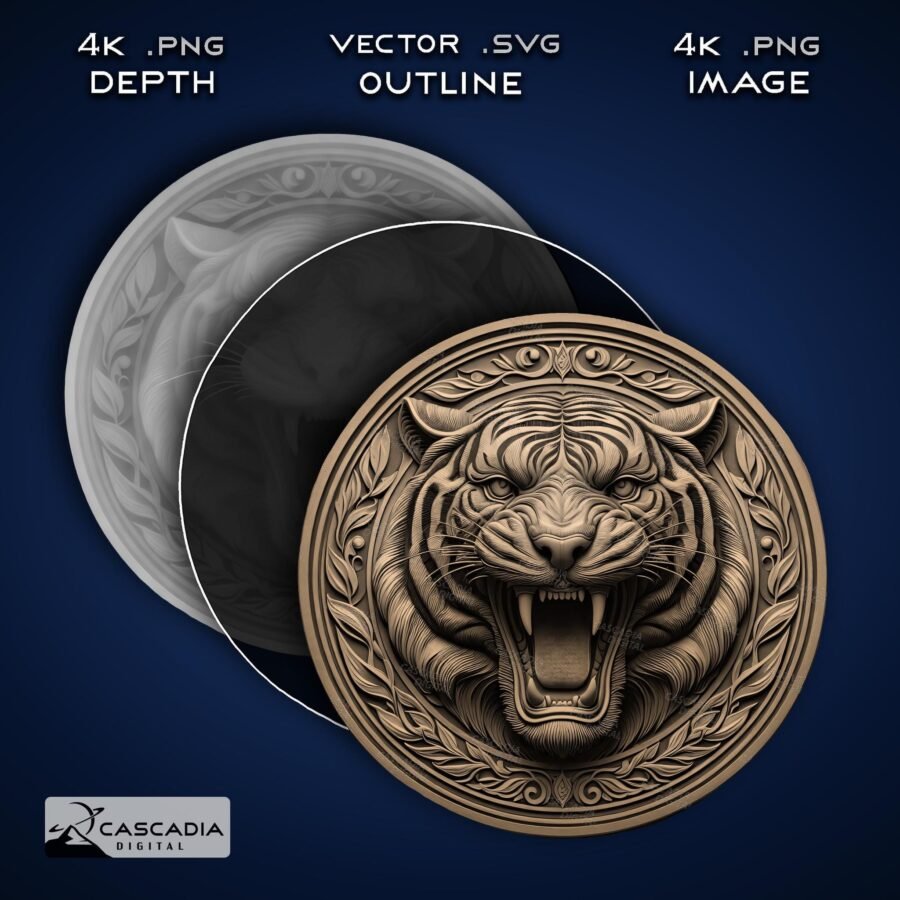 Tiger Head Round Engraved 3D Coaster