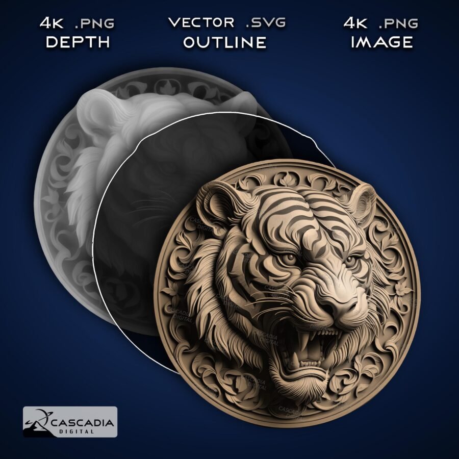 Tiger Head Round Laser Engrave Image