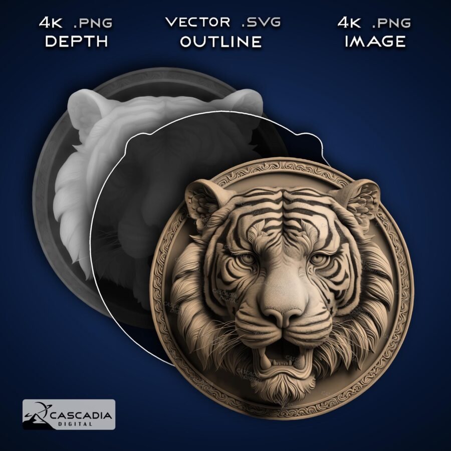 Tiger Head Round - Laser Engraved Image