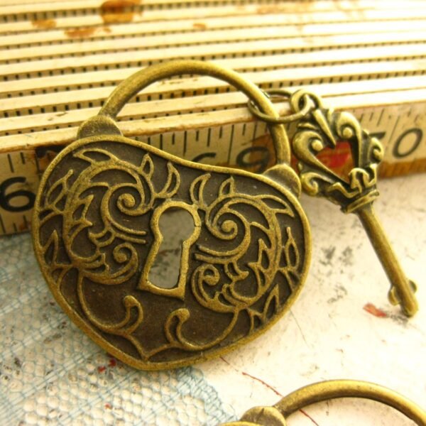 Victorian Heart Lock Key Charms Set
