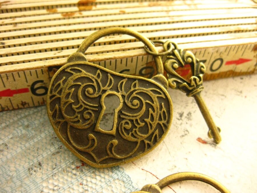 Victorian Heart Lock Key Charms Set