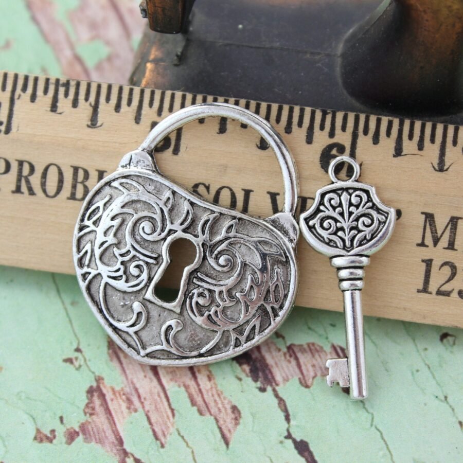 Victorian Style Heart Lock & Key Charms