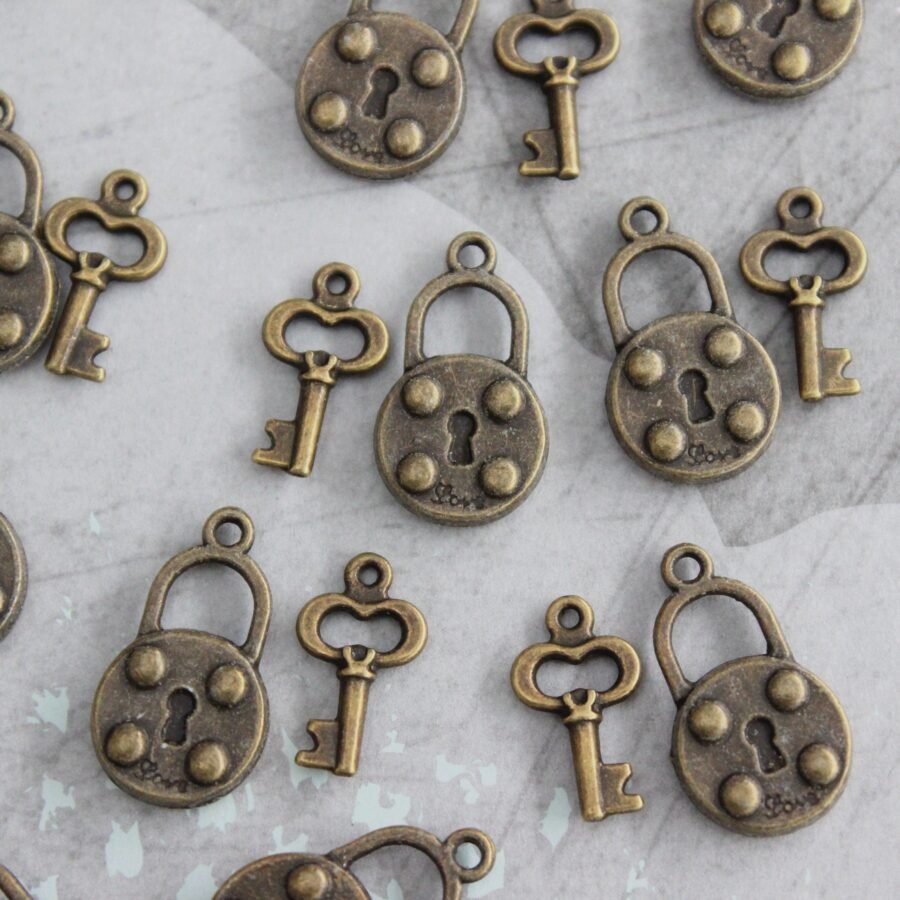 Vintage Brass Lock and Key Charms