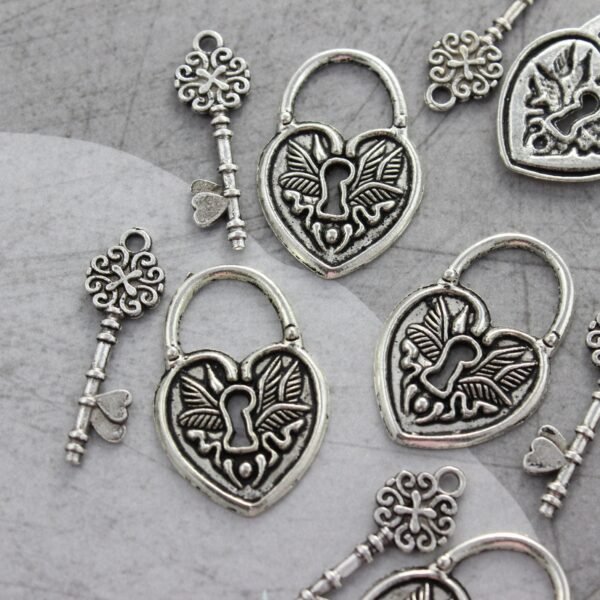 Vintage Lock & Key Charms Set