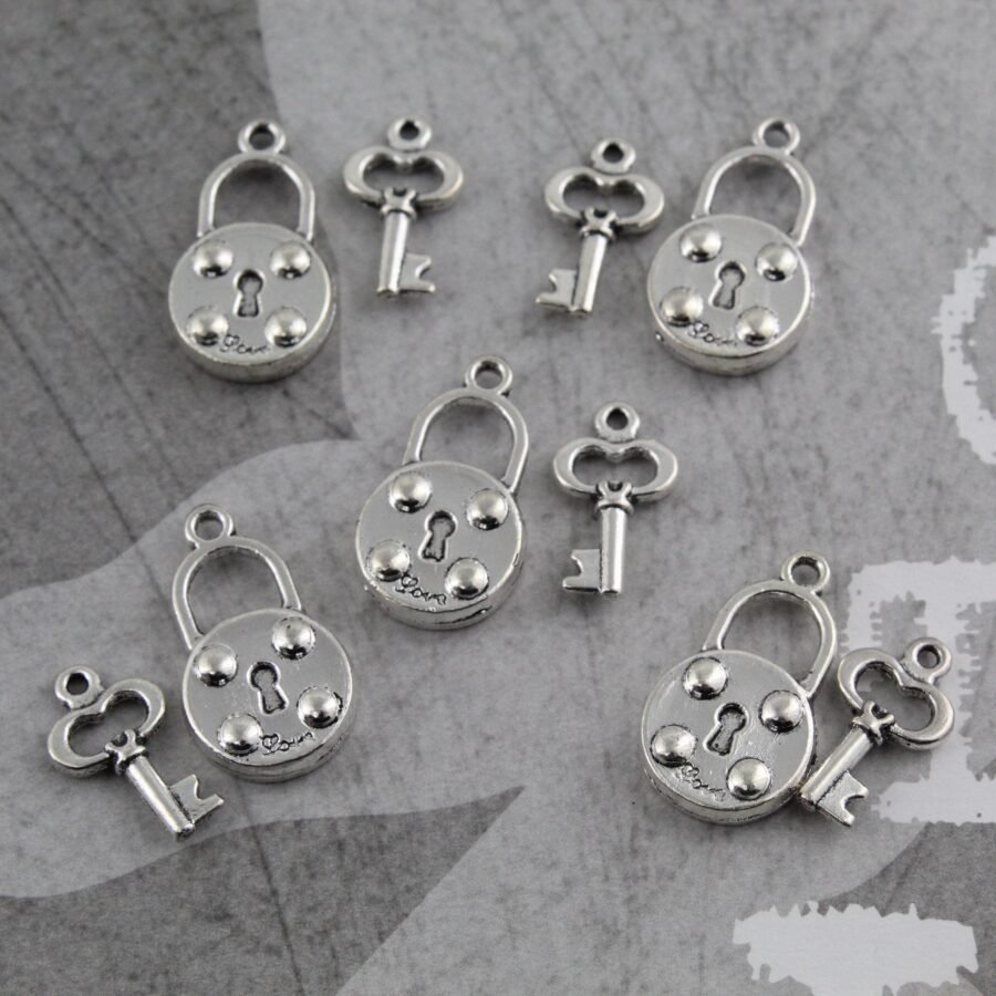 Vintage Style Lock & Key Charms Set