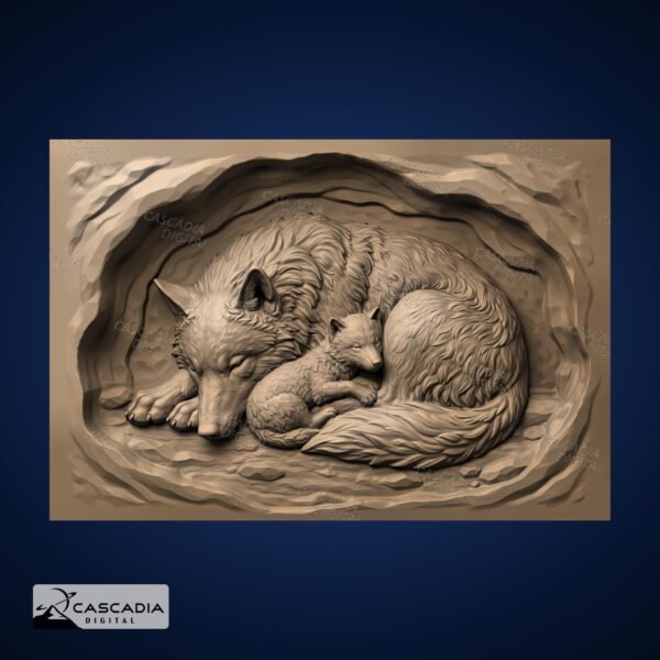 Wolf and Cub 3D Wood Slate