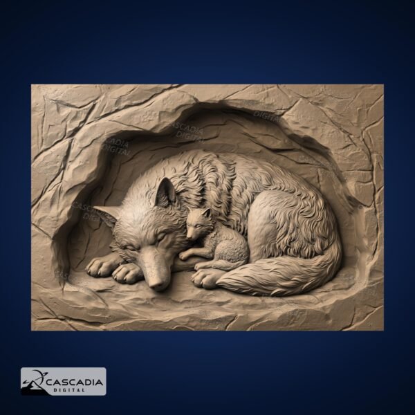Wolf and Cub Sleeping 3D Illusion