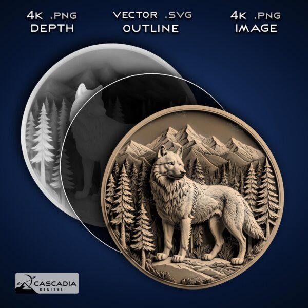 Wolf Forest Round Engraved 3D Image