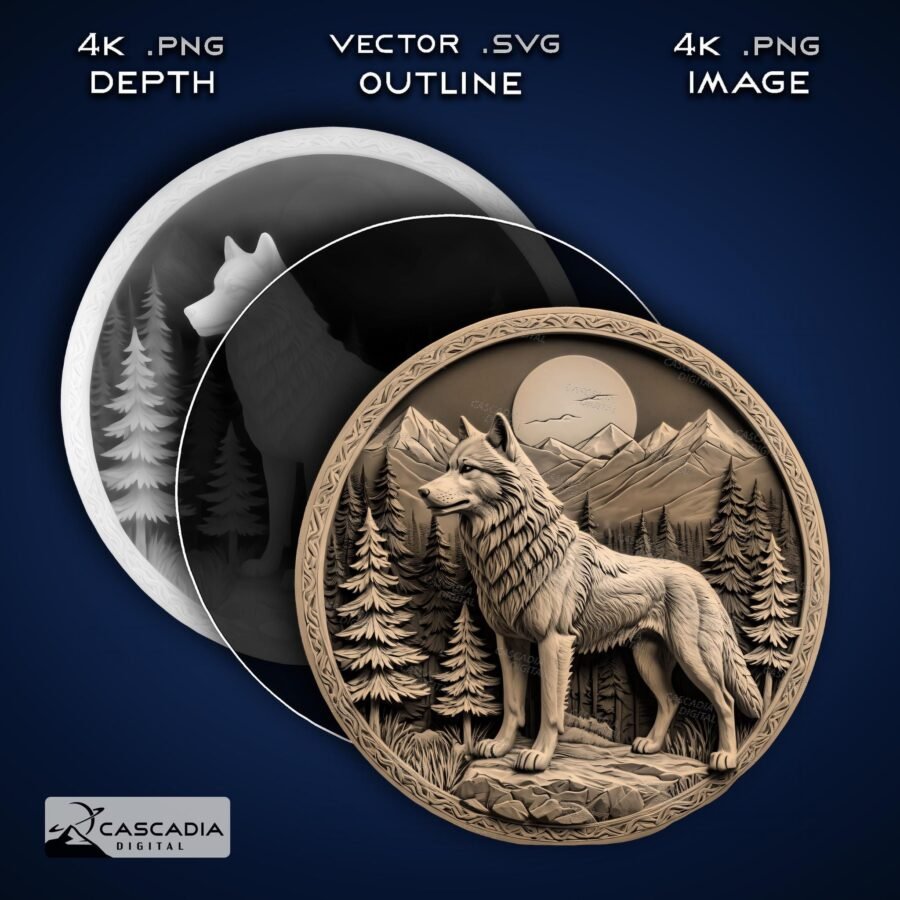 Wolf Forest Round Laser Engraved Design