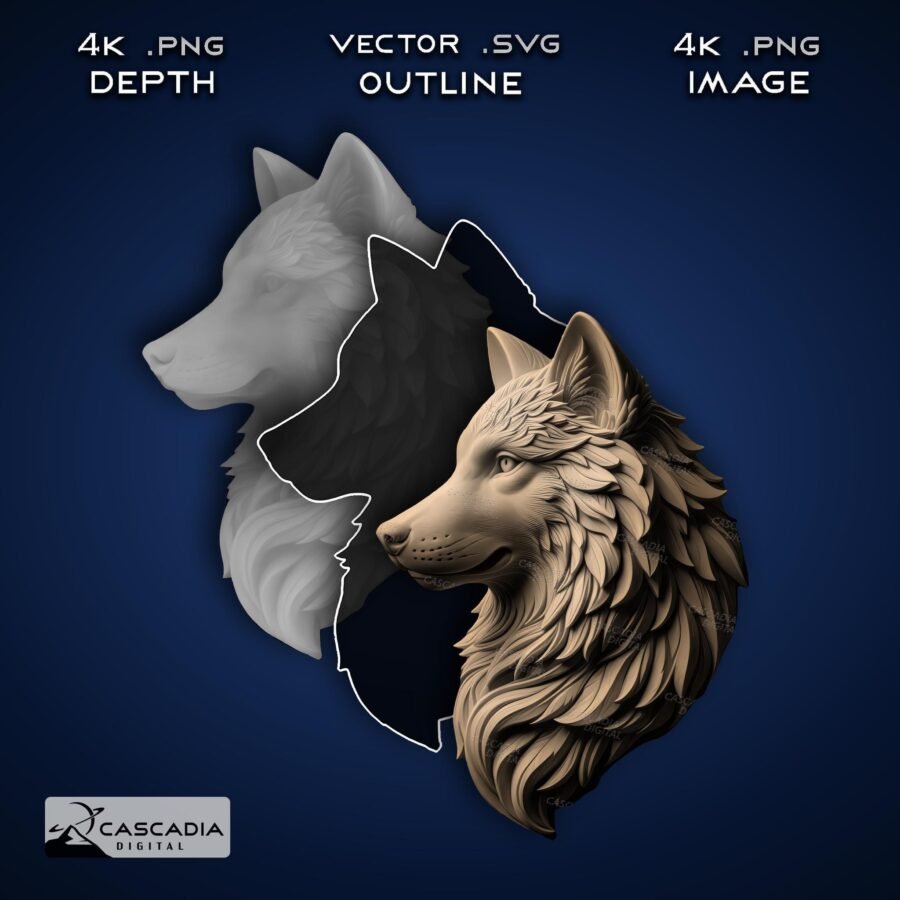 Wolf Head 3D Laser Engraved Image