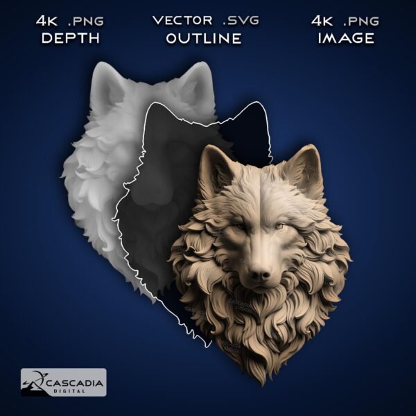 Wolf Head Laser Engrave 3D Image
