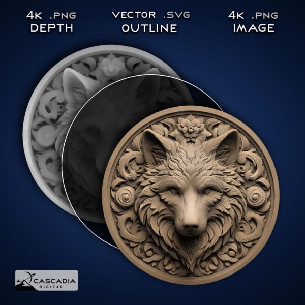 Wolf Head Laser Engrave 3D Image