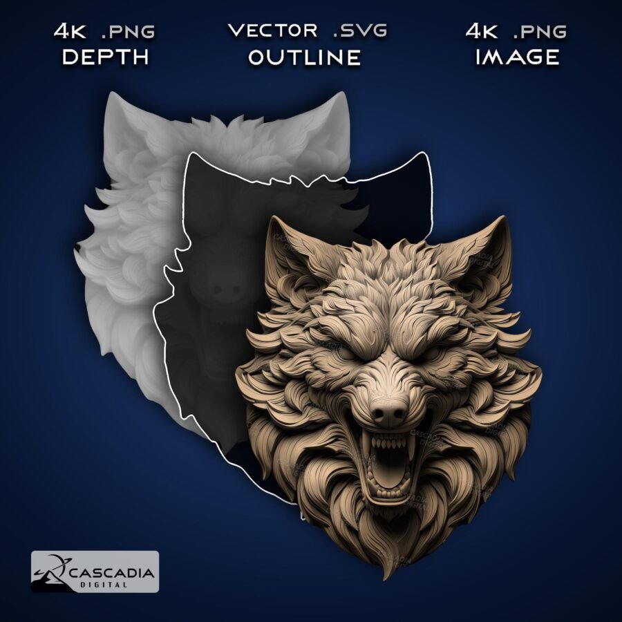 Wolf Head - Laser Engrave Image