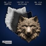 Wolf Head Laser Engraved 3D Image