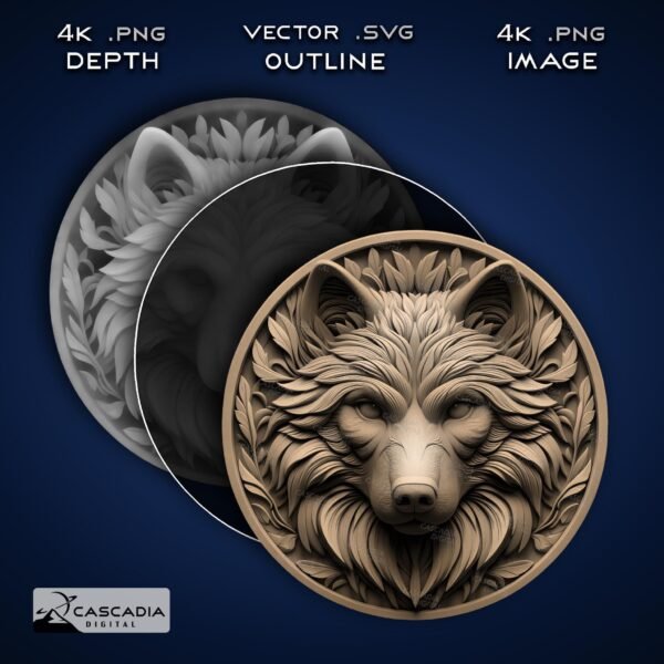 Wolf Head Round Laser Engrave Design